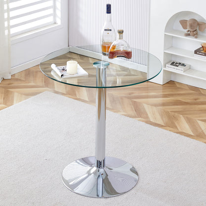 Modern Minimalist Circular Glass Dining Table With Electroplated Metal Legs 35" Diameter - Transparent Home Essentials