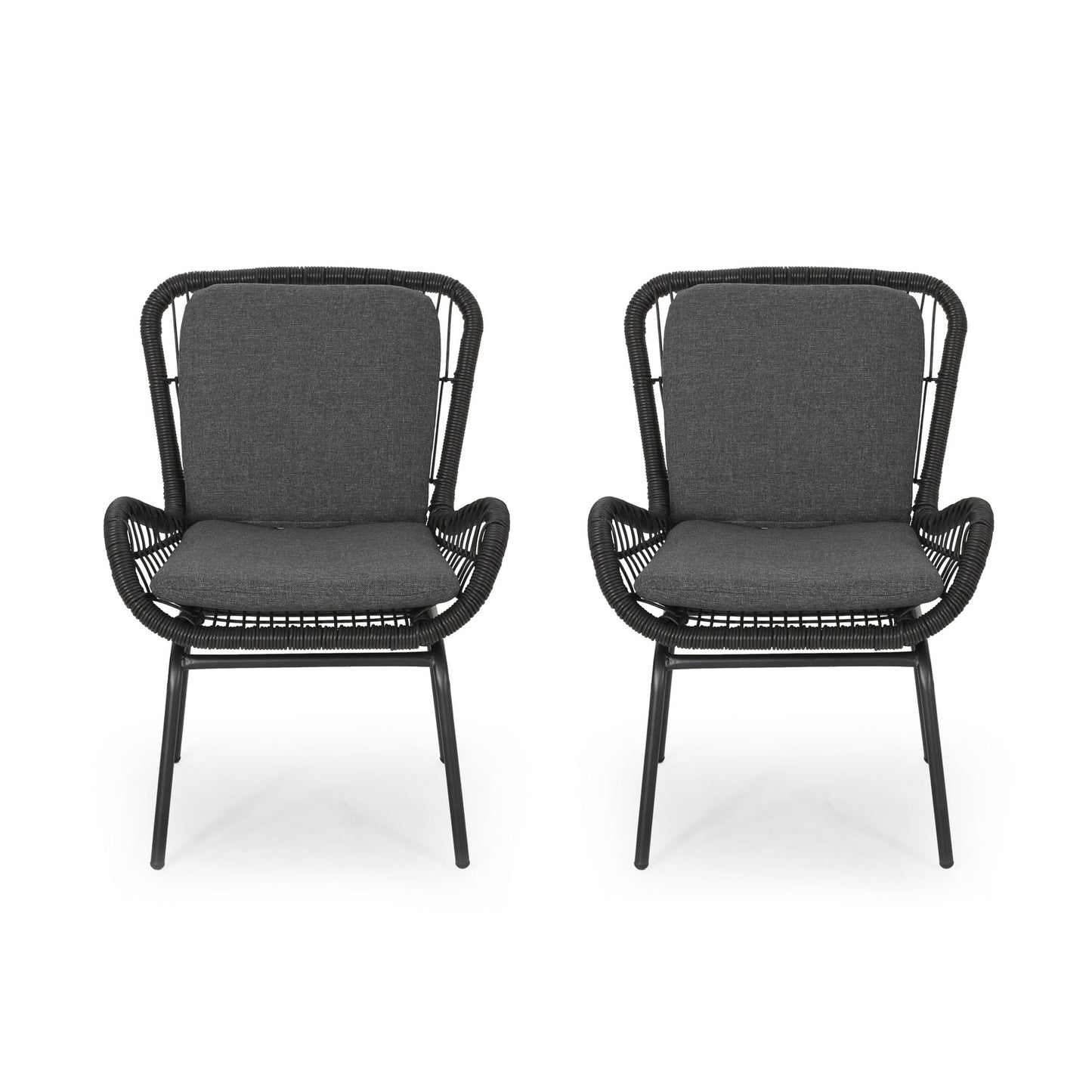 Outdoor Wicker Club Chair With Cushions (Set of 2) Noble House