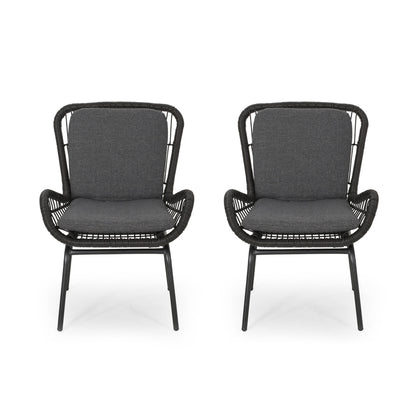 Outdoor Wicker Club Chair With Cushions (Set of 2) Noble House