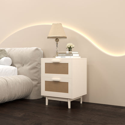 Nightstand With 2 Drawers, Storage Side Table For Bedroom - Antique Natural / Rattan Home Essentials