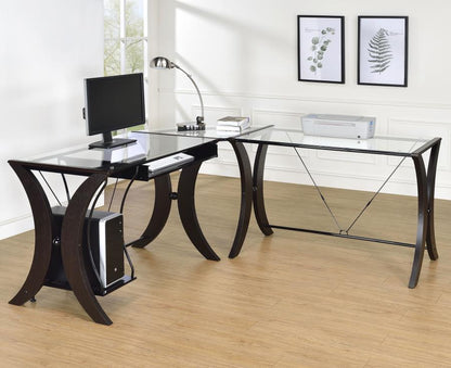 Monterey - Glass Top L-Shape Computer Desk - Cappuccino CoasterEssence