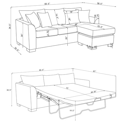 Pacheco - Sleeper Sectional Chaise Sofa Furniture Max