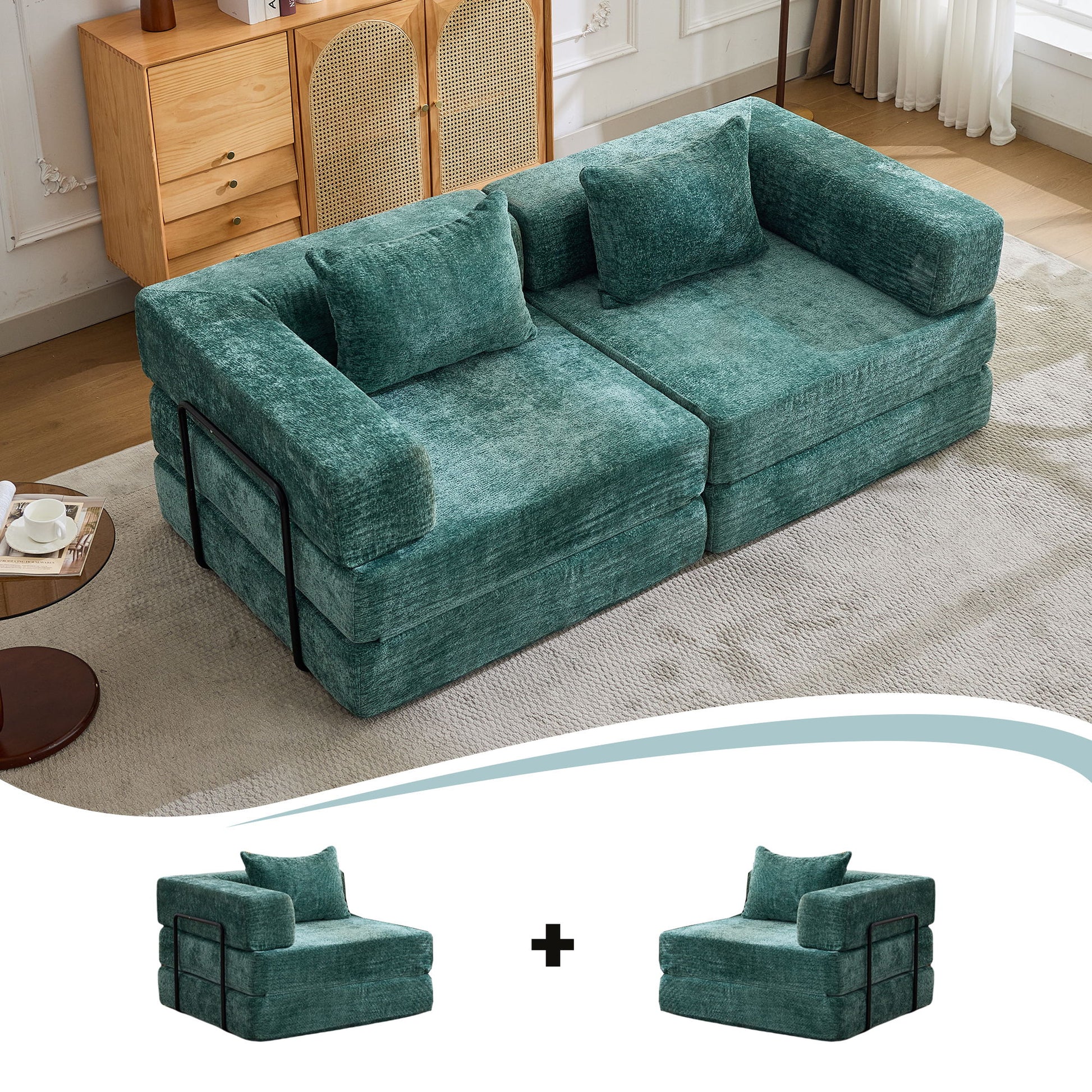 Convertible Floor Sofa Bed With Pillow Back Support Armrest Home Essentials