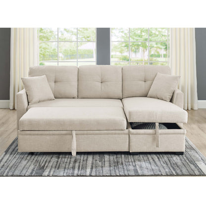 Upholstered Sectional & Pull Out Bed And Chaise Storage - Almond Home Essentials