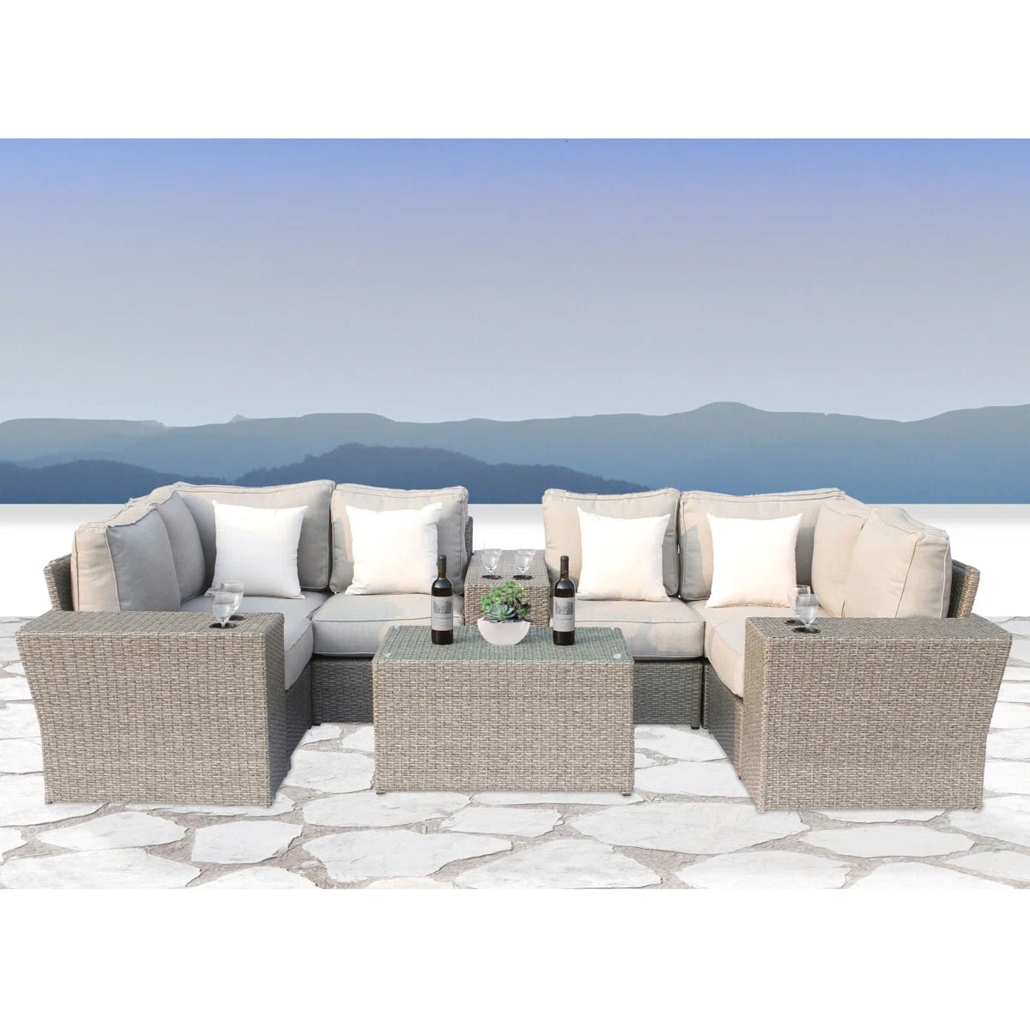Outdoor Wicker Sectional With Weather Resistant Cushions And Table LSI Patio Furniture