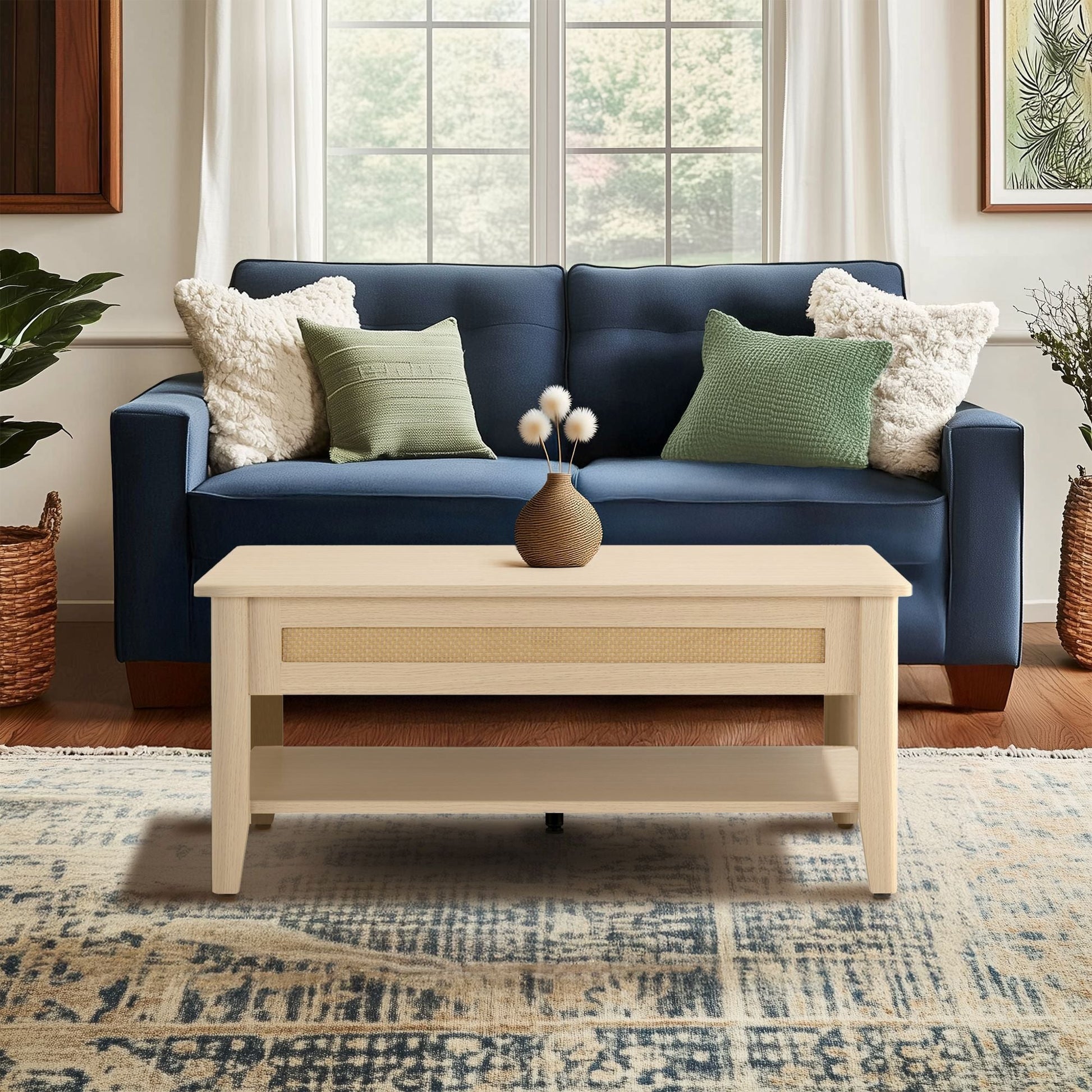 Lennox - Lift-Top Coffee Table With Storage & Lower Open Shelf - Natural INK+IVY