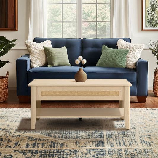 Lennox - Lift-Top Coffee Table With Storage & Lower Open Shelf - Natural INK+IVY