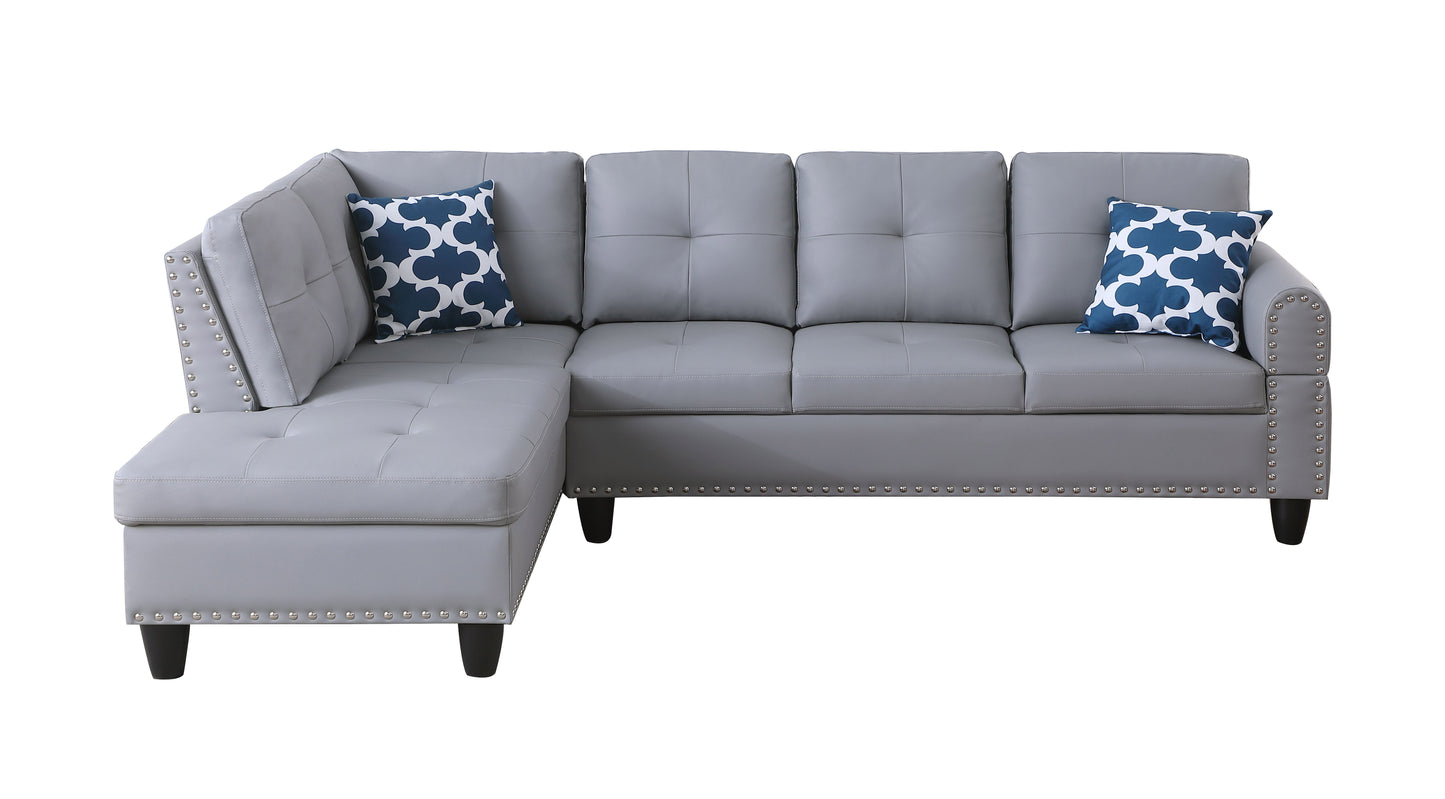 Irine - Faux Leather Sectional Sofa With Ottoman - Gray