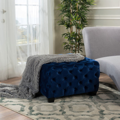 Modern Glam Ottoman With Velvet Upholstery And Button Tufted Design Noble House