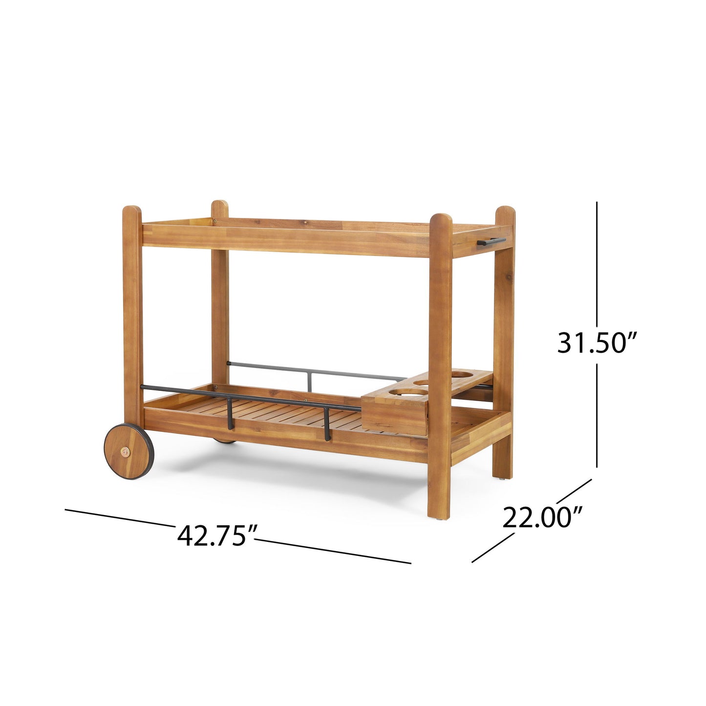 Bar Cart With Wine Bottle Holders, - Black Noble House