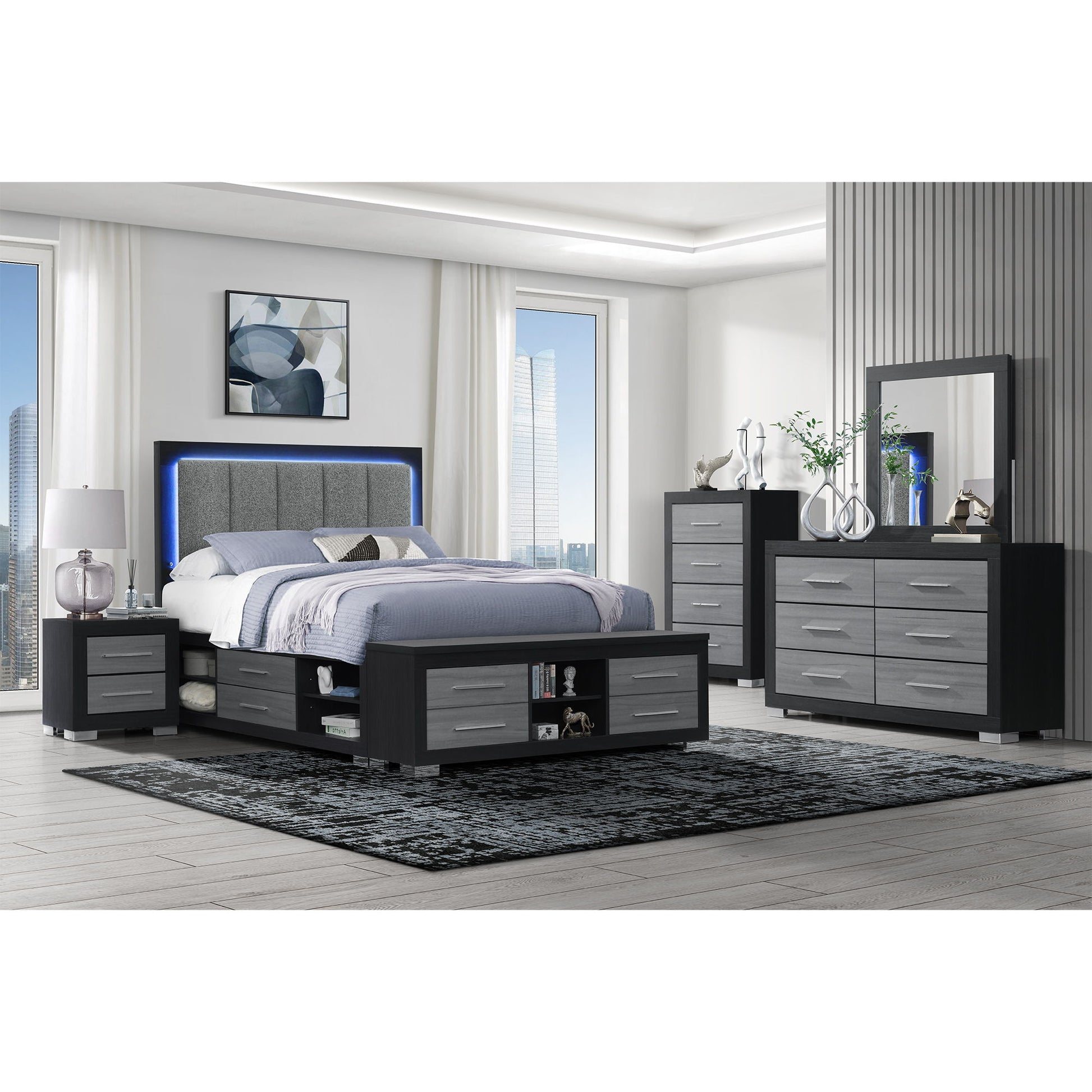 Emilia - Bed With Storage And LED Lighting Global Furniture USA