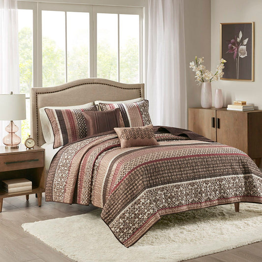 Princeton - King Reversible Coverletr (Set of 5) - Red Madison Park