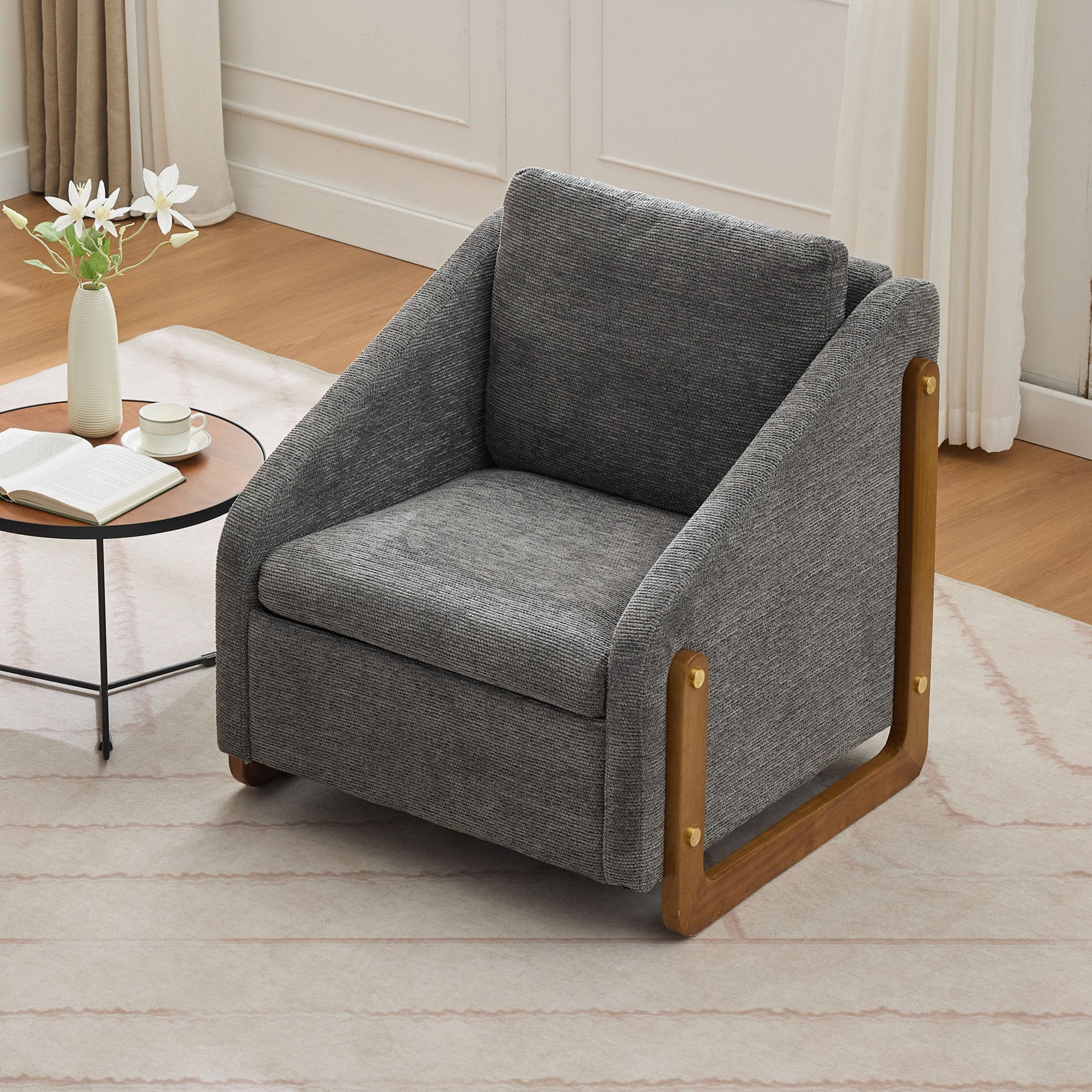 Modern Upholstered Armchair With Wooden Side Frame Home Essentials