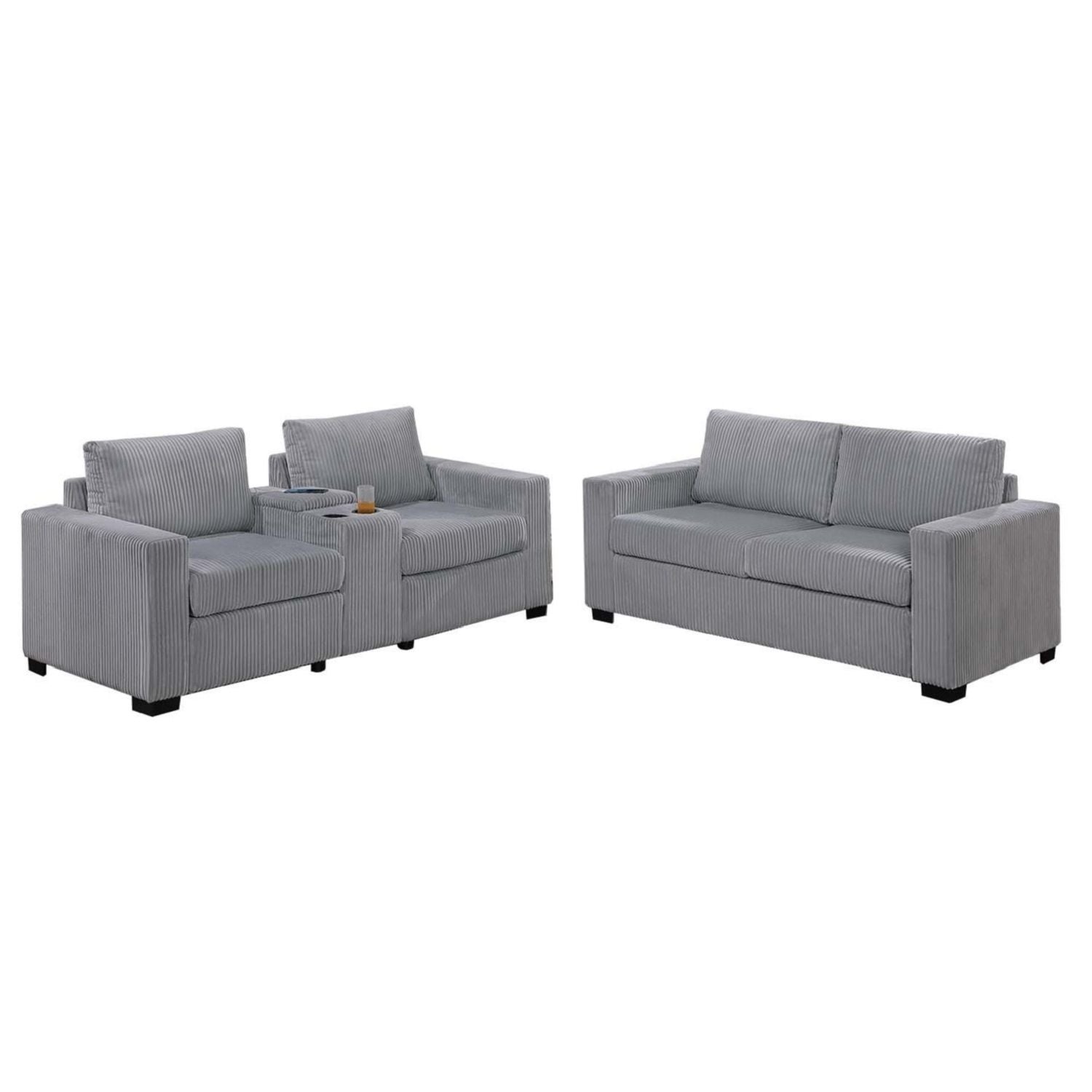 Elegant Simple Sofa Set With Console Cup Holder And Loveseat Home Essentials