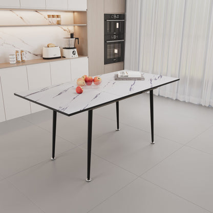 Modern Industrial Expandable Dining Table 47" To With Marble Pattern Top And Metal Legs - White Home Essentials
