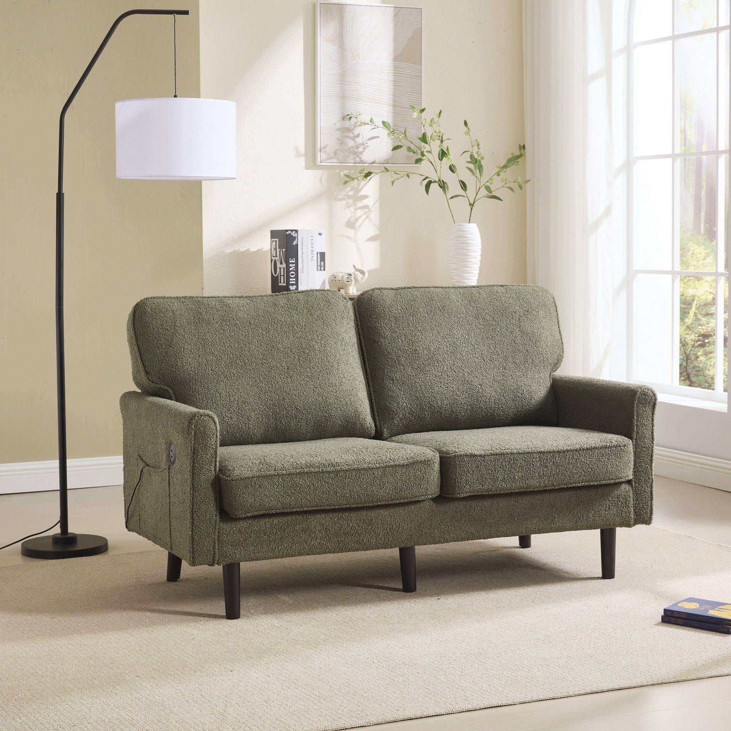 Mid Century Modern Loveseat Sofa With USB Ports, Removable Pillow Cover Home Essentials