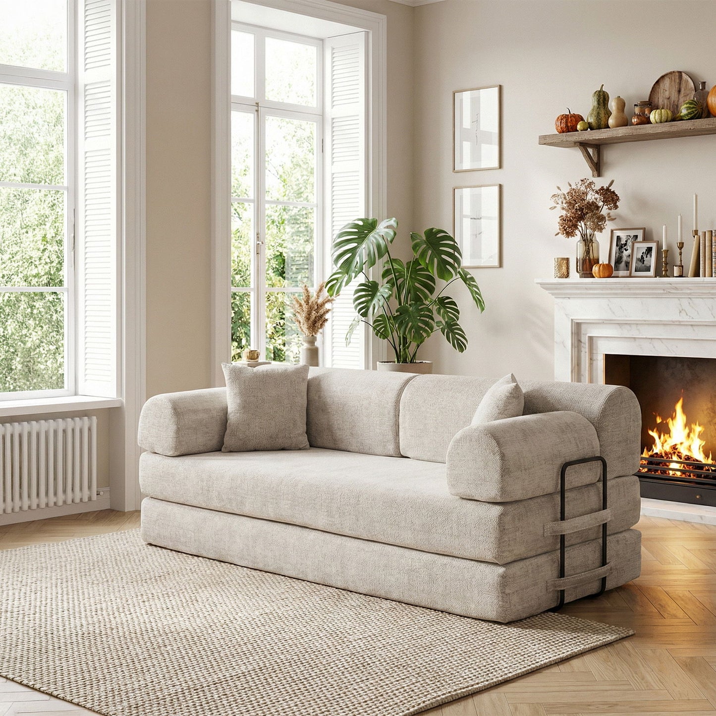 Modern 2 Tone Fabric Convertible Sleeper Sofa Bed Home Essentials