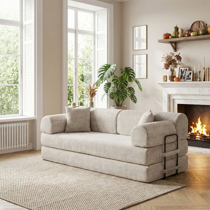 Modern 2 Tone Fabric Convertible Sleeper Sofa Bed Home Essentials