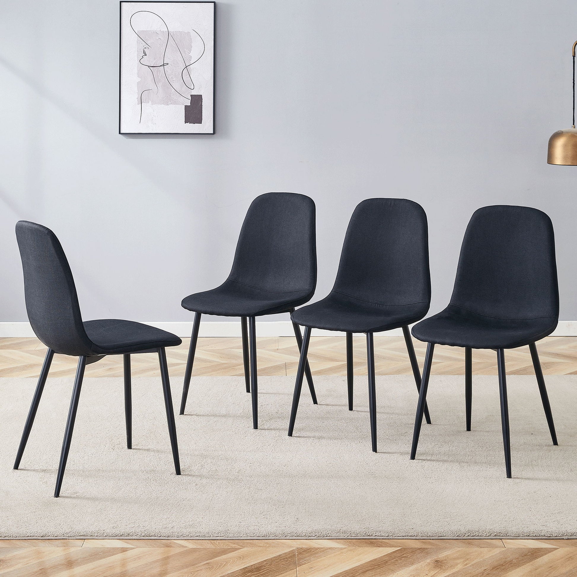 Modern Medieval Style Cushioned Side Chairs Set With Black Metal Legs For Kitchens Home Essentials