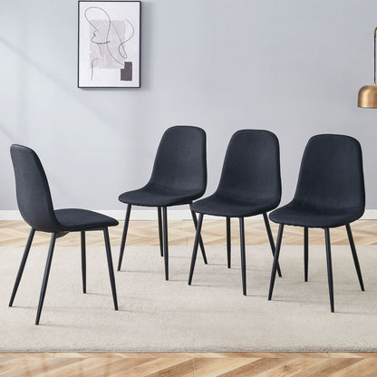 Modern Medieval Style Cushioned Side Chairs Set With Black Metal Legs For Kitchens Home Essentials