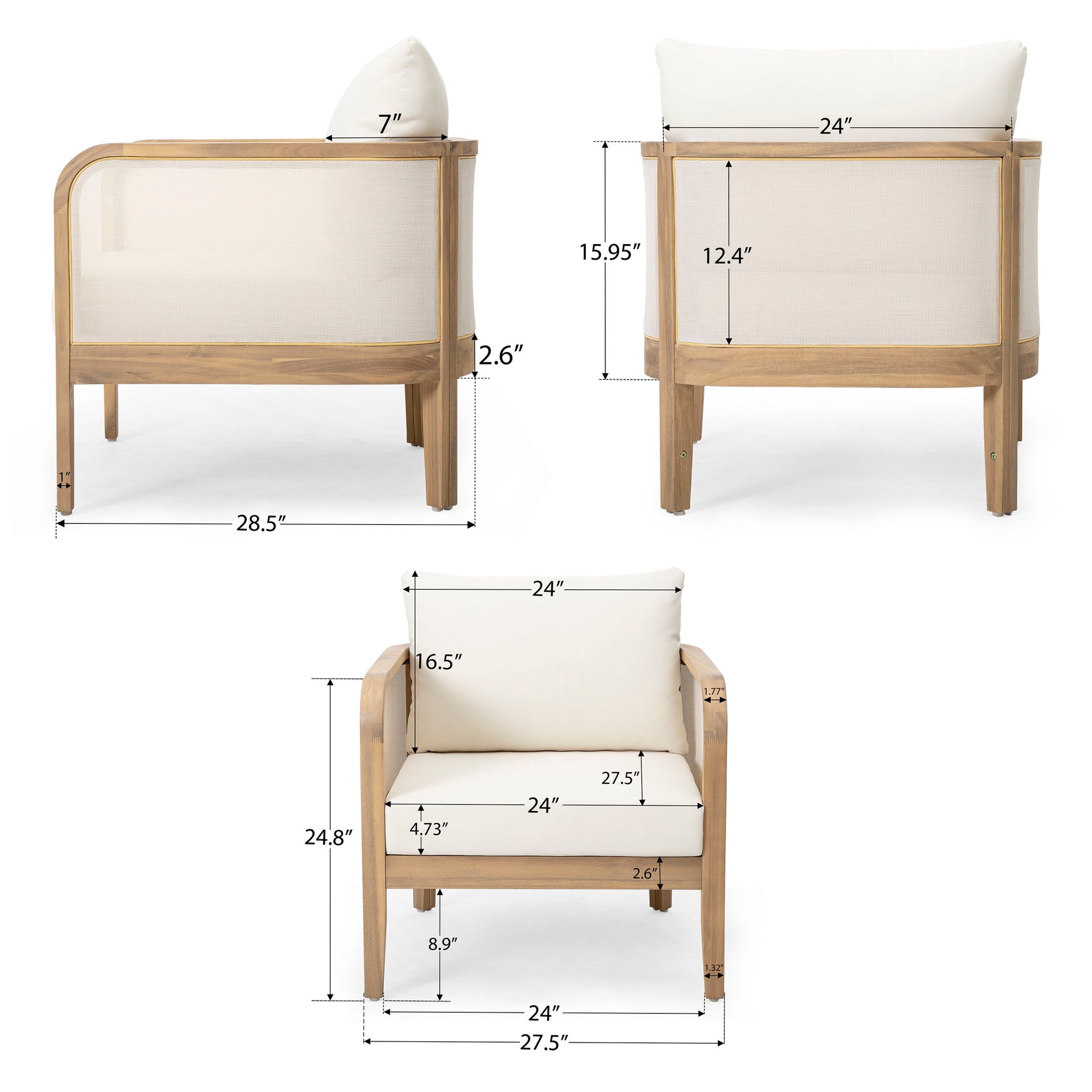 Outdoor Acacia Wood Patio Club Chair, Textilene Patio Furniture, Waterproof Thick Cushion Deep Seating For Porch, Garden, Backyard, Balcony, Weight Capacity 400Lbs, Light Teak - Beige Noble House