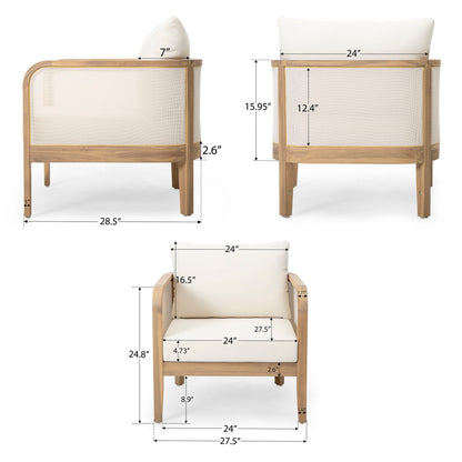 Outdoor Acacia Wood Patio Club Chair, Textilene Patio Furniture, Waterproof Thick Cushion Deep Seating For Porch, Garden, Backyard, Balcony, Weight Capacity 400Lbs, Light Teak - Beige Noble House