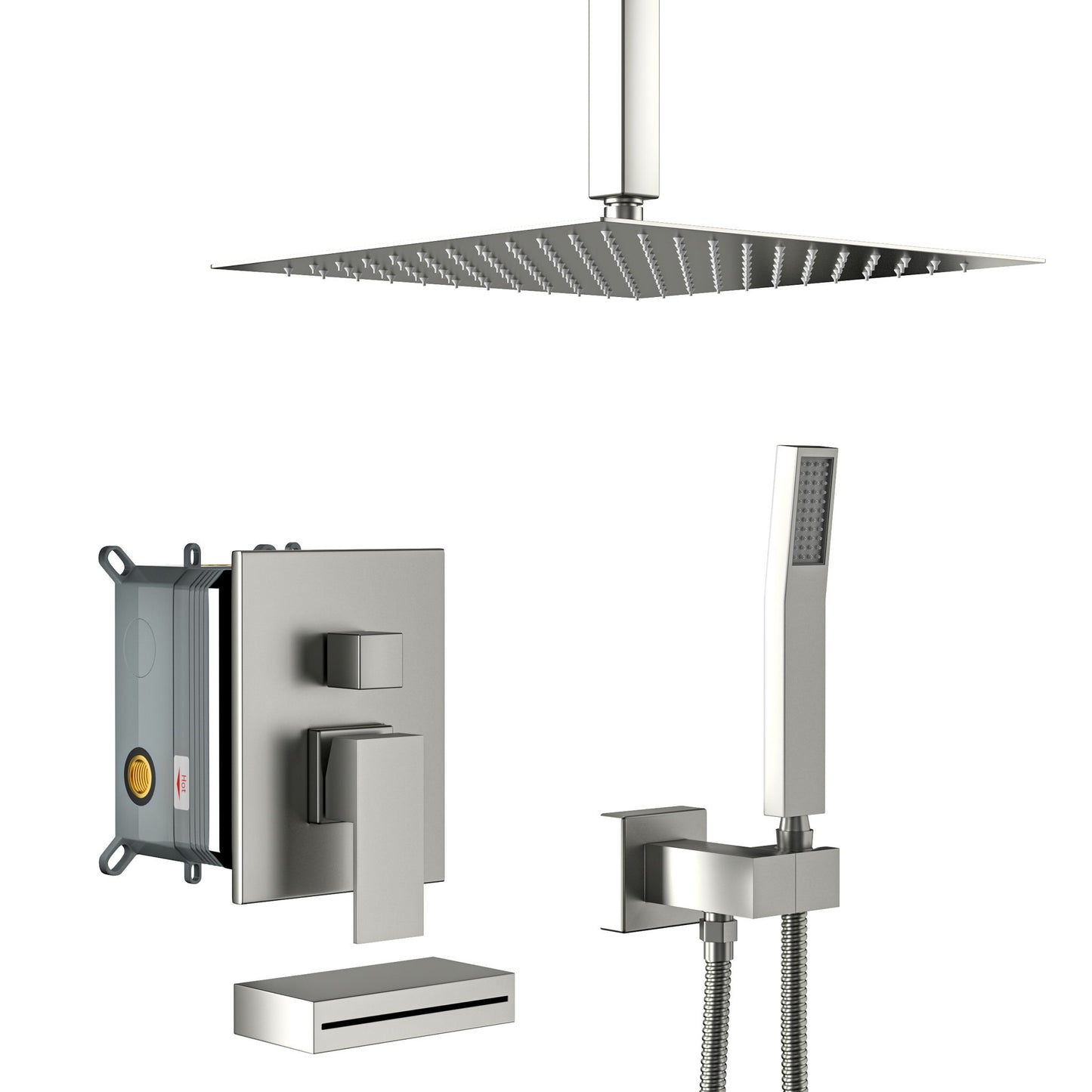 12" Ceiling Mount Square Shower System With Waterfall Tub Spout And Handheld Shower Daily Nest