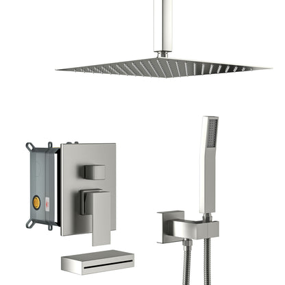 12" Ceiling Mount Square Shower System With Waterfall Tub Spout And Handheld Shower Daily Nest