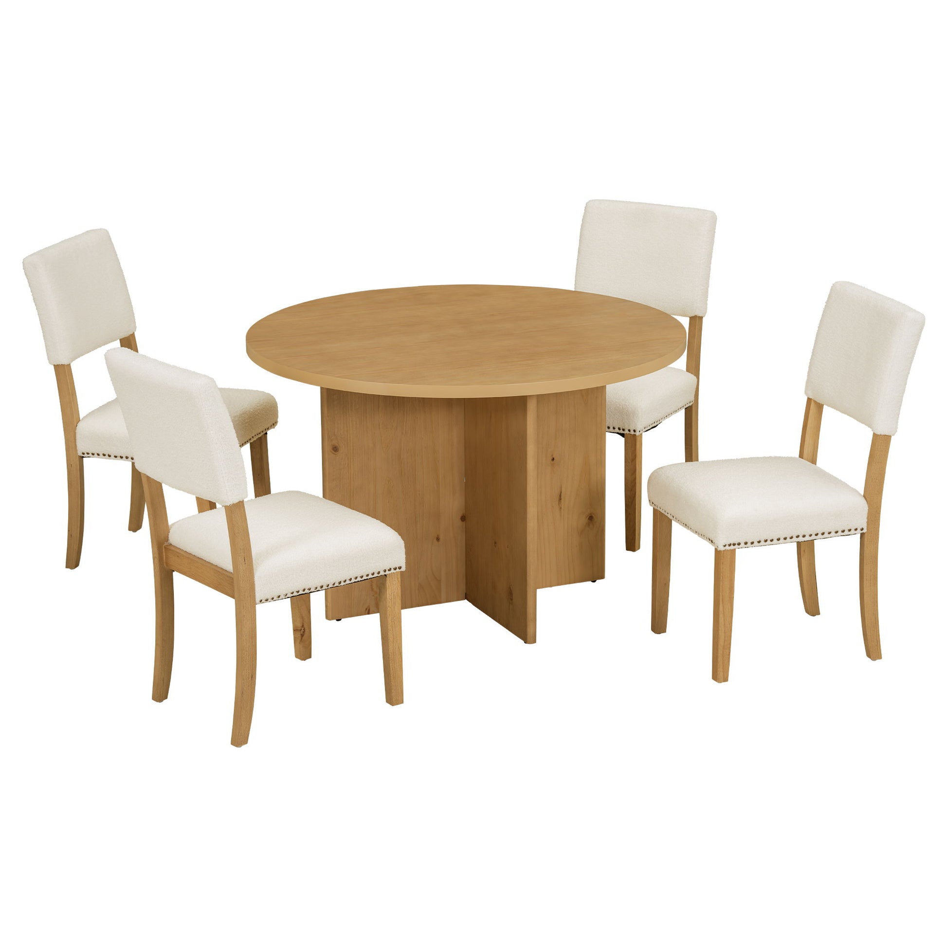 Topmax - 5 Piece Modern Round Dining Table Set Pedestal Kitchen Table Set With 4 Upholstered Dining Chairs For Studio, Apartment, Small Places Hearth and Haven