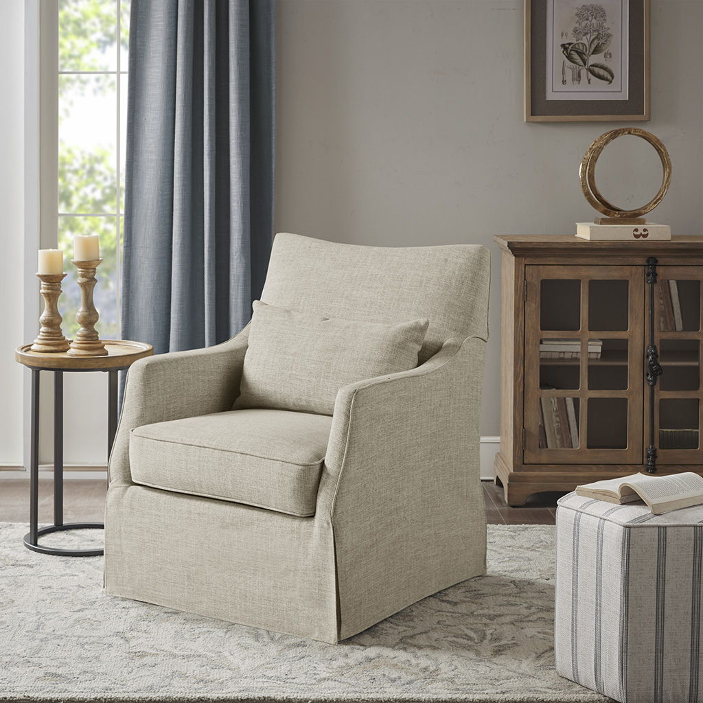 London - Skirted Swivel Chair - Beige Multi