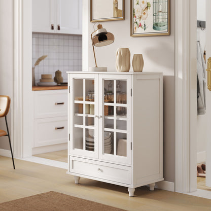 Minimalist Buffet Cabinet With Double Glass Doors And Drawer Home Essentials
