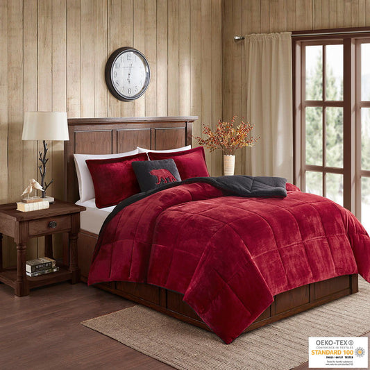 Alton - King Down Alternative Comforter Set - Red / Black