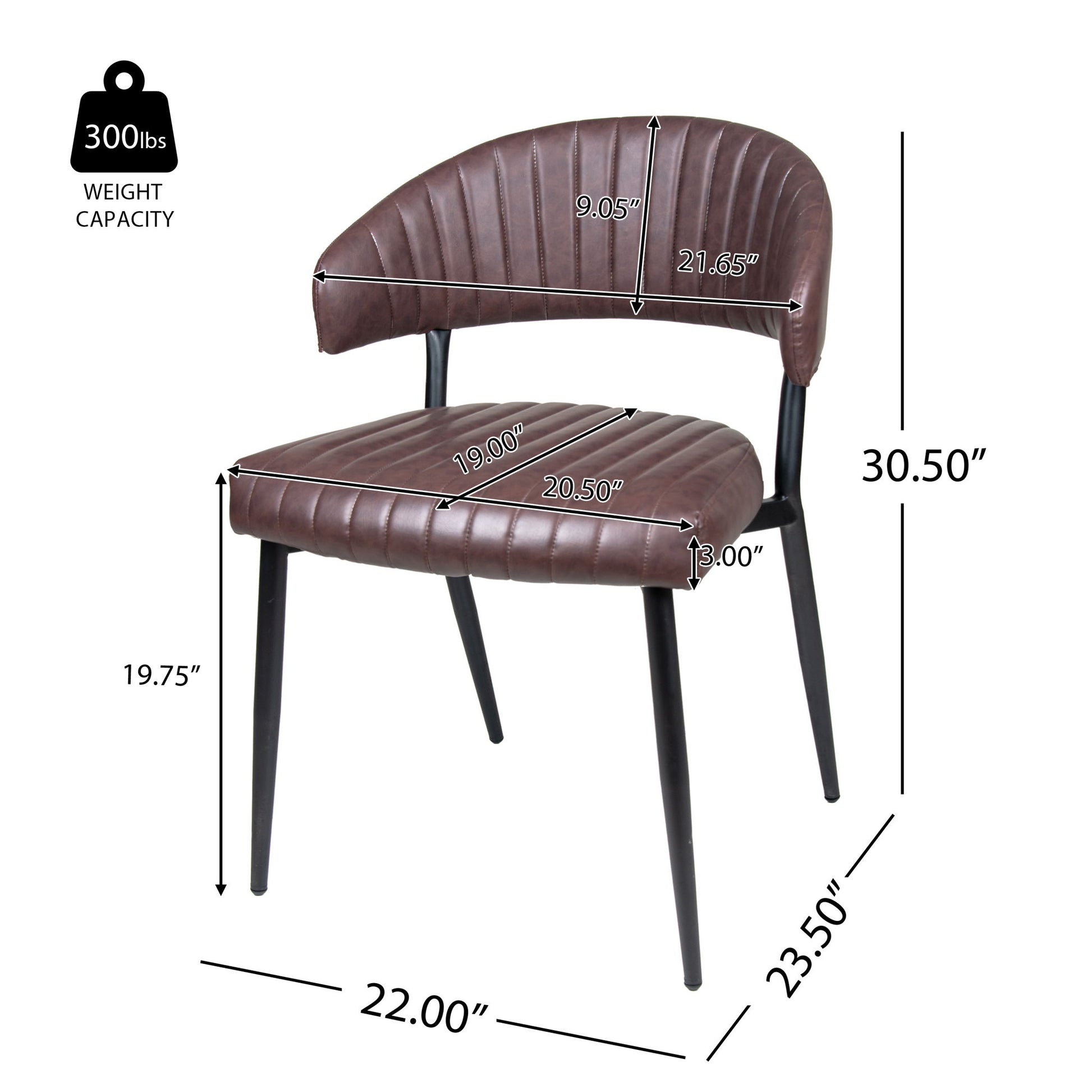 Modern Curved Back Upholstered Dining Chair Set With Metal Legs (Set of 2) - Brown / Black Noble House