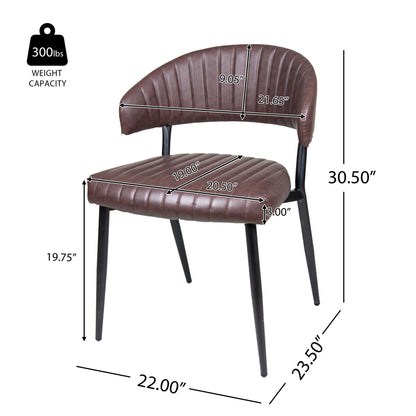 Modern Curved Back Upholstered Dining Chair Set With Metal Legs (Set of 2) - Brown / Black Noble House