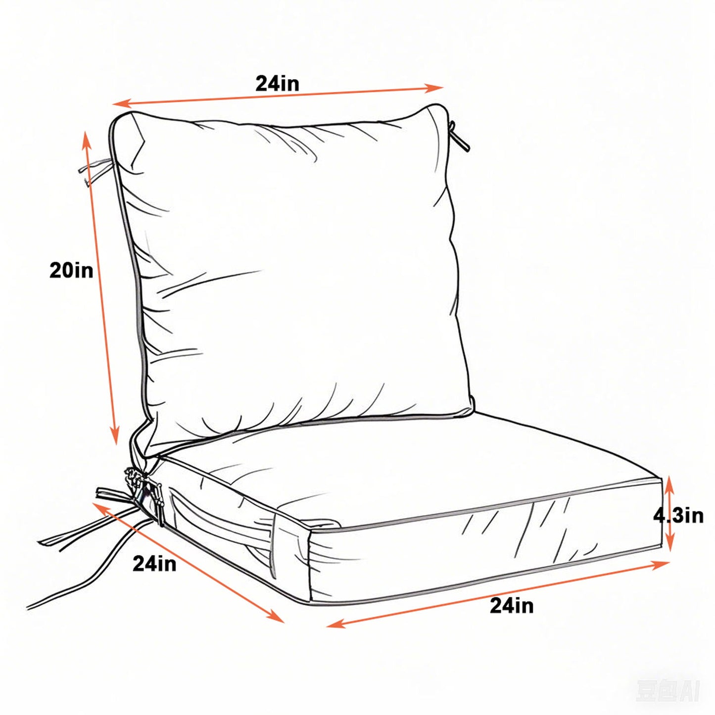 24X24 Inch Outdoor Deep Seat Cushion Set Waterproof Fade Resistant Patio Furniture Cushions With Removable Covers, Adjustable Straps & Handles (Set of 2) - Red Home Essentials