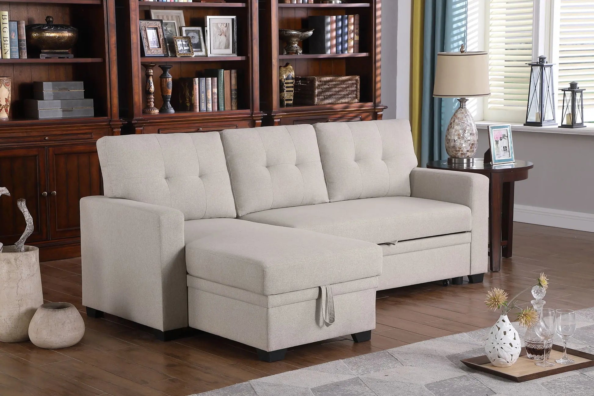 Upholstered Pull Out Sectional Sofa With Chaise Urban Retreats