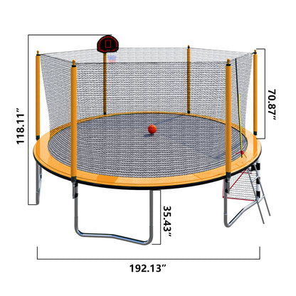 16Ft Trampoline With Basketball Hoop Pump And Ladder (Inner Safety Enclosure) With Soccer Goal Daily Nest