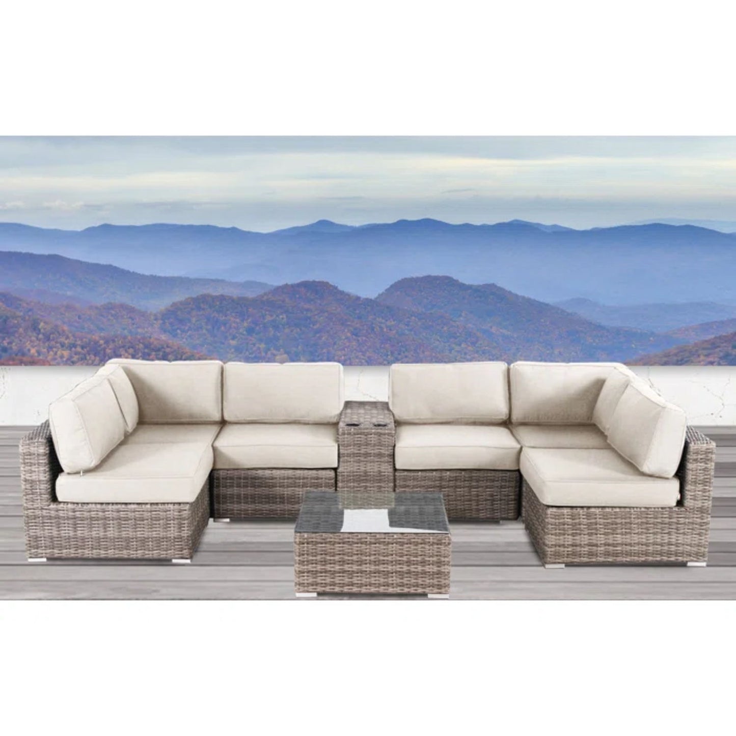 Elegant 4 Person Wicker Patio Seating Set With Cushions And Glass Top Table LSI Patio Furniture