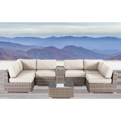 Elegant 4 Person Wicker Patio Seating Set With Cushions And Glass Top Table LSI Patio Furniture
