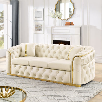 Button Tufted Couch With 2 Pillows, 3 Seater Luxury Chesterfield Sofa Home Essentials