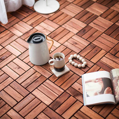 Acacia Wood Interlocking Deck Tiles Checker Pattern For Outdoor Flooring Daily Nest