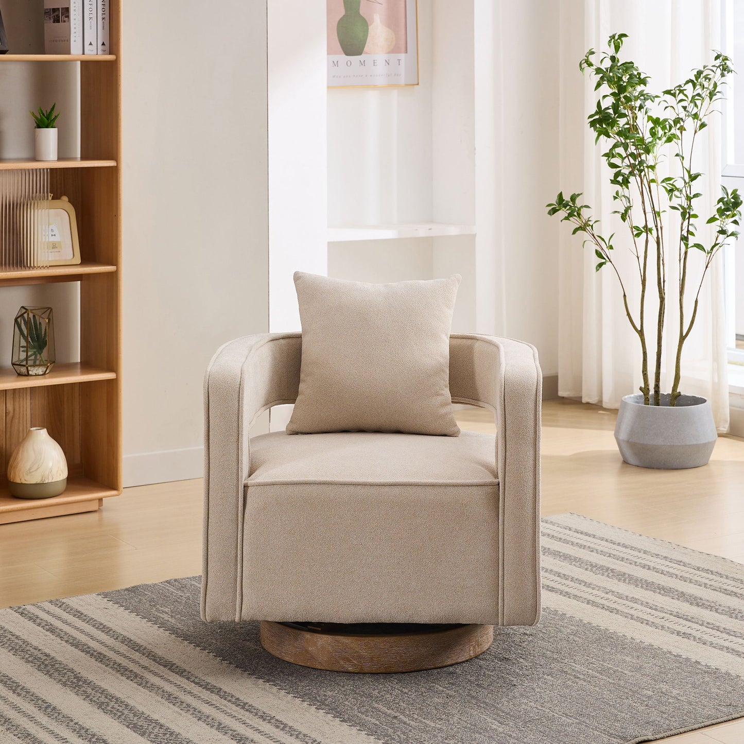Swivel Accent Open Back Barrel Chair With Weathered Base Home Essentials
