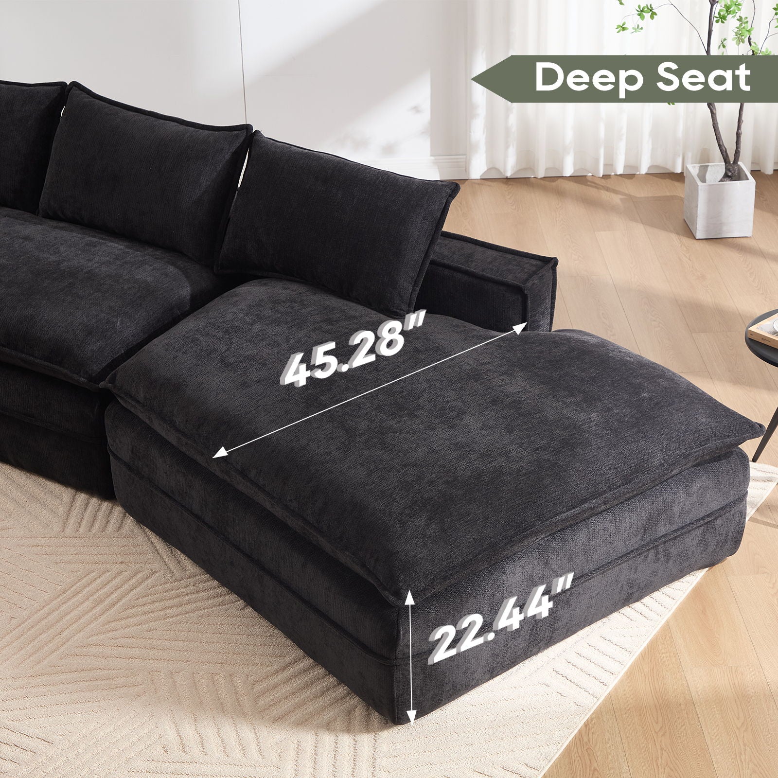 Modern Minimalist Modular Sectional Sofa With Deep Seats And Right Facing Chaise Home Essentials
