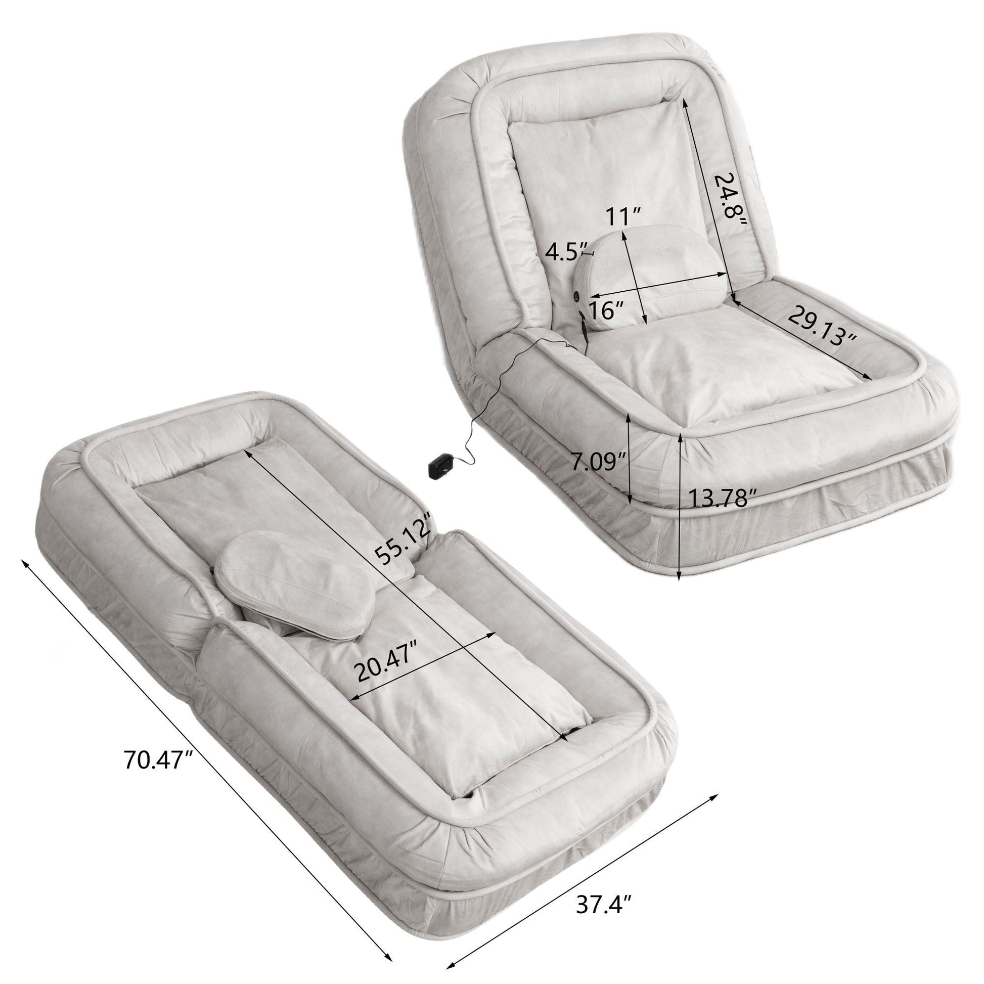 Upholstered Human Dog Bed And Pets, Bean Bag Floor Sofa With Massage Pillow, 5 Adjustable Positions & 2 Soft Pillows Home Essentials