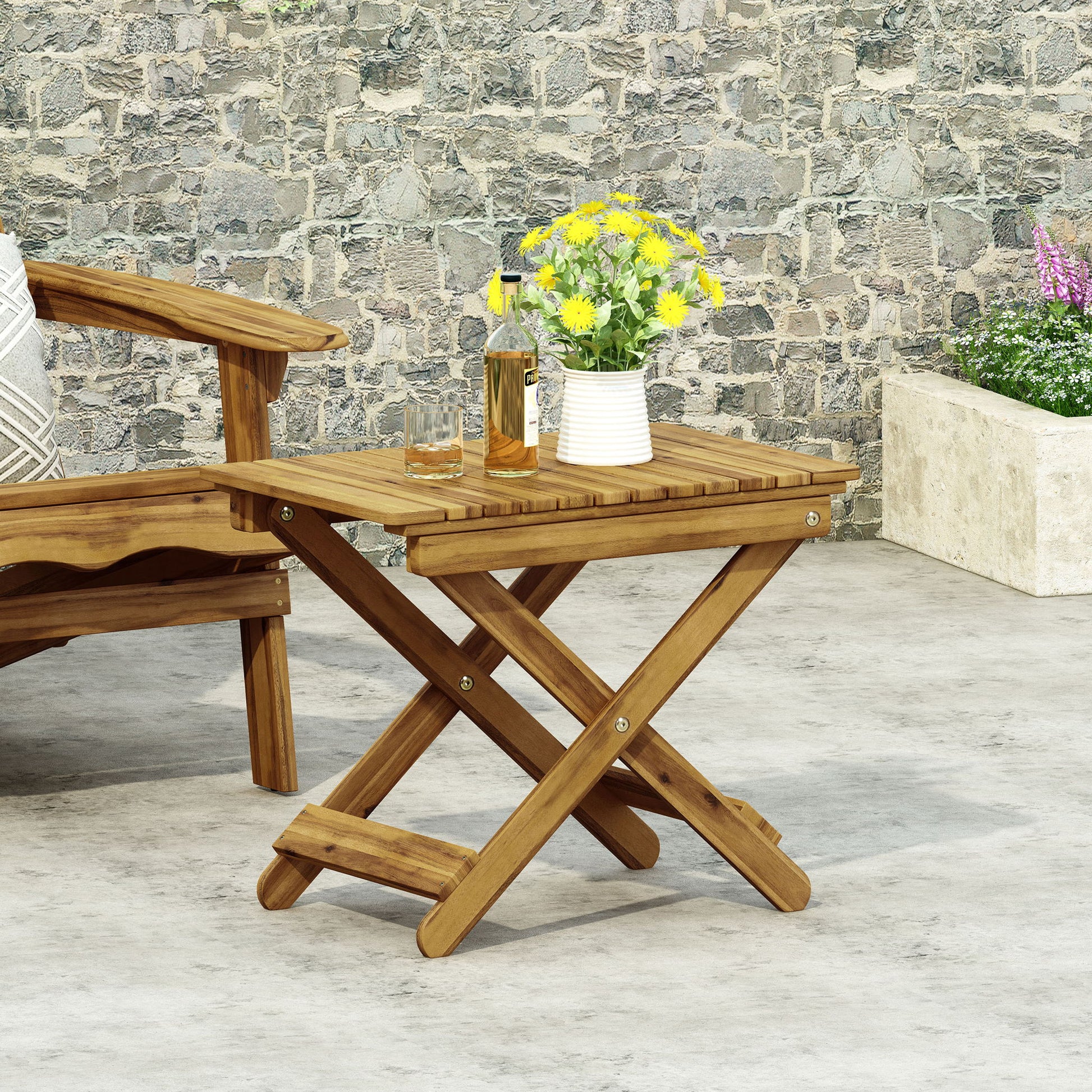 Outdoor Folding Wooden Side Table Noble House
