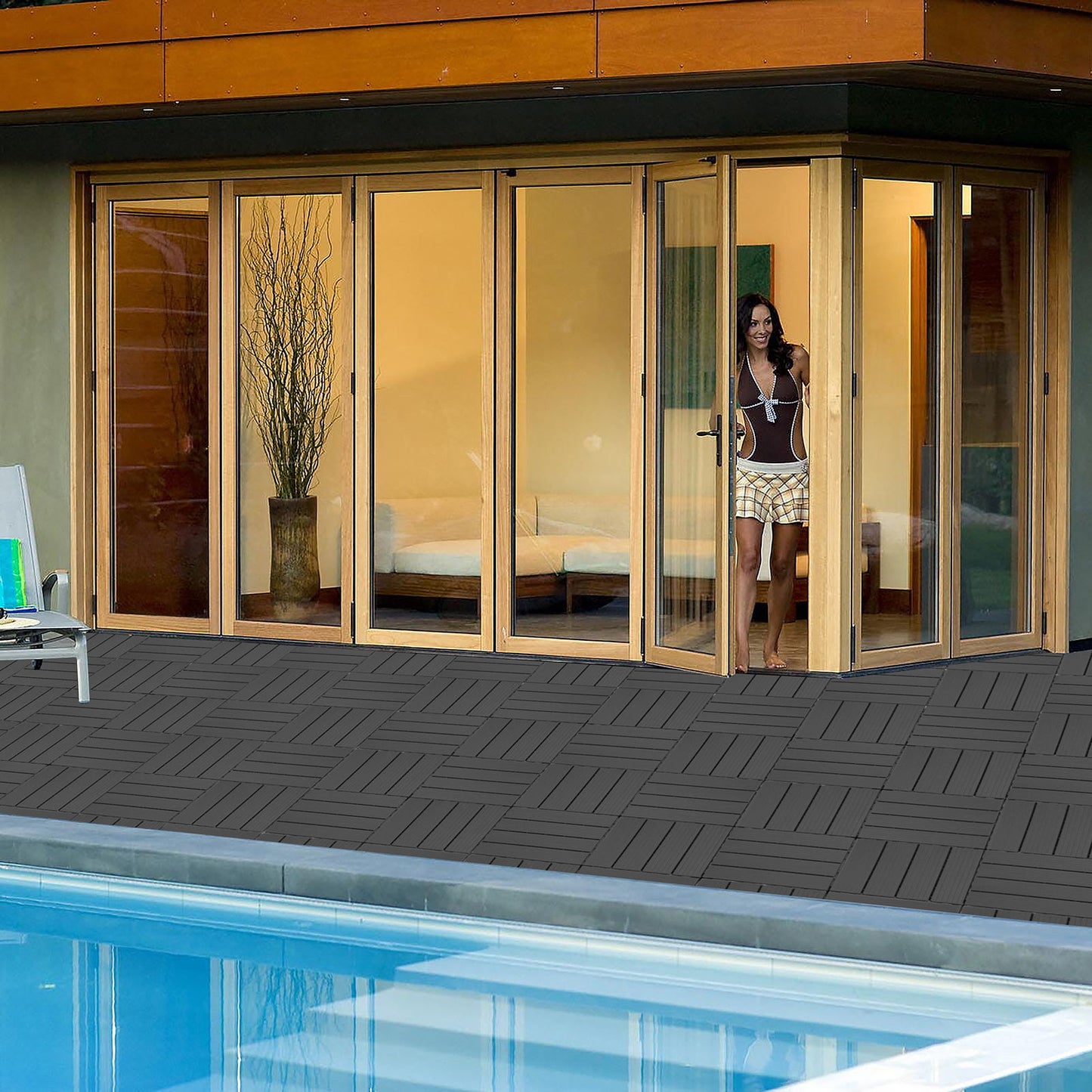 Plastic Interlocking Deck Tiles, Waterproof All Weather Use Daily Nest