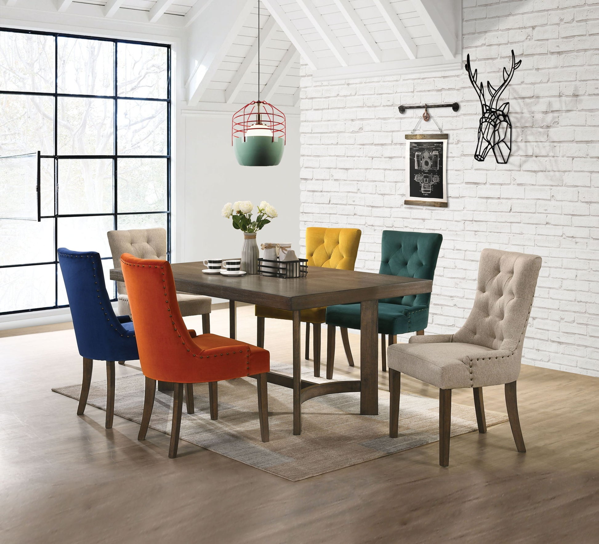 Farren - 11 Pieces Dining Room Set - Multi / Oak Acme