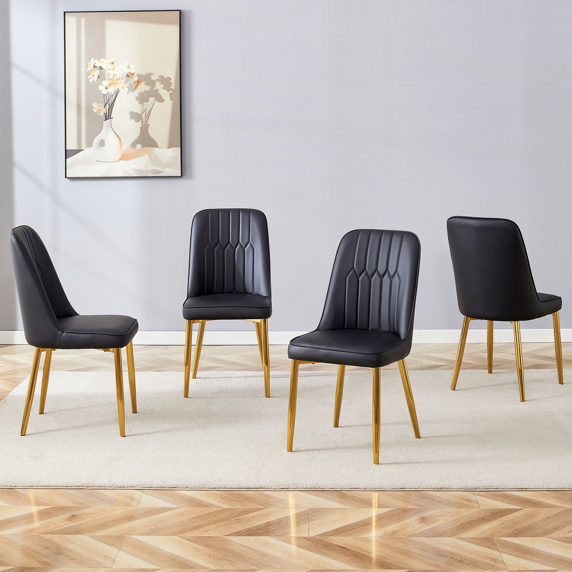 Modern Dining Chairs With Metal Legs And Simple Line Design On Backrest Home Essentials