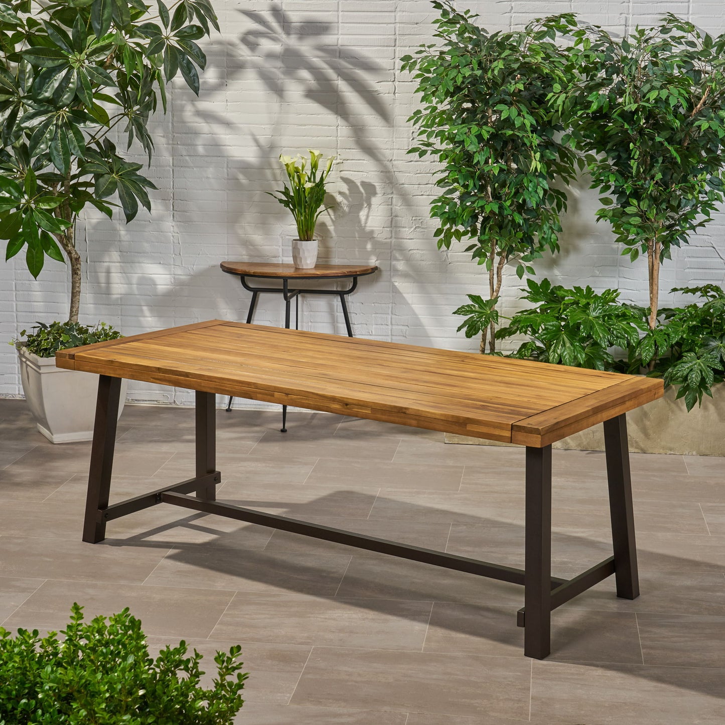 Equilibrium - Outdoor Dining Table With Wooden Frame And Slat Top Noble House