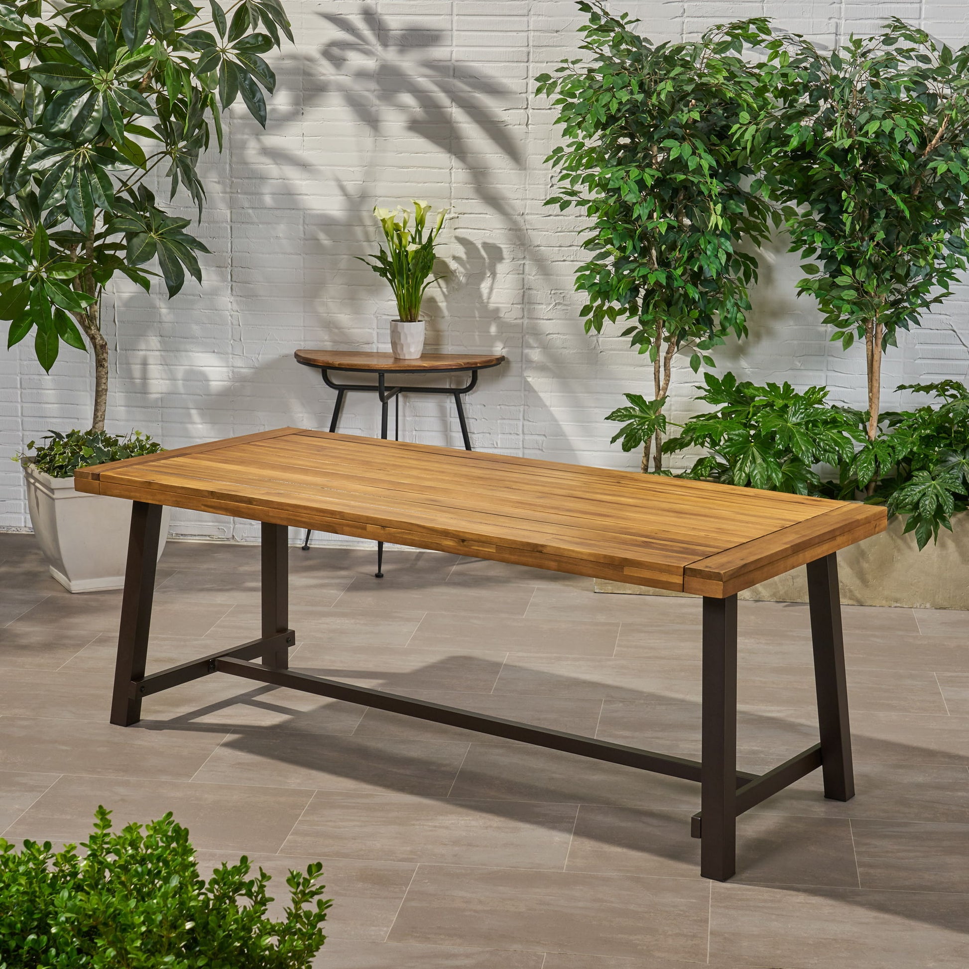 Equilibrium - Outdoor Dining Table With Wooden Frame And Slat Top Noble House